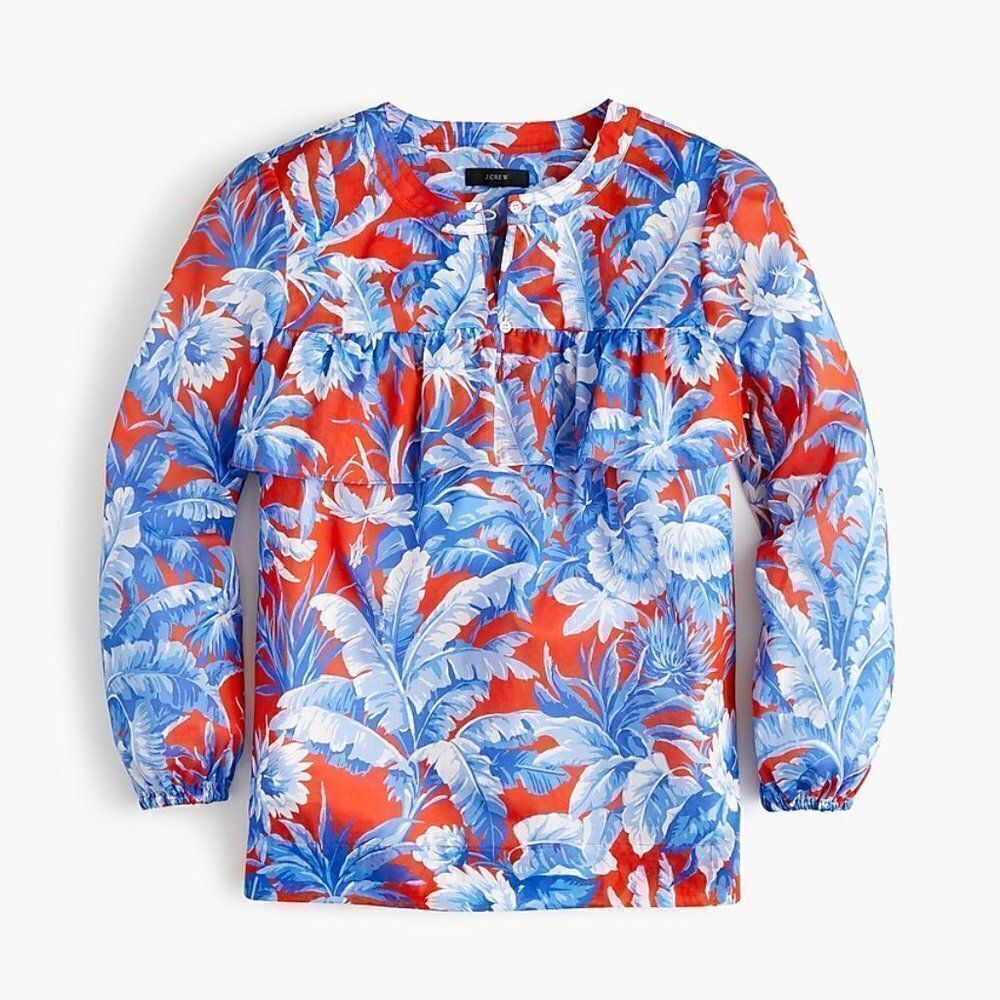 J.‎ Crew tropical floral ruffle light weight top XS